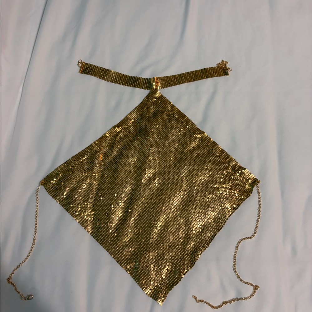Gold mesh disco Halter Top